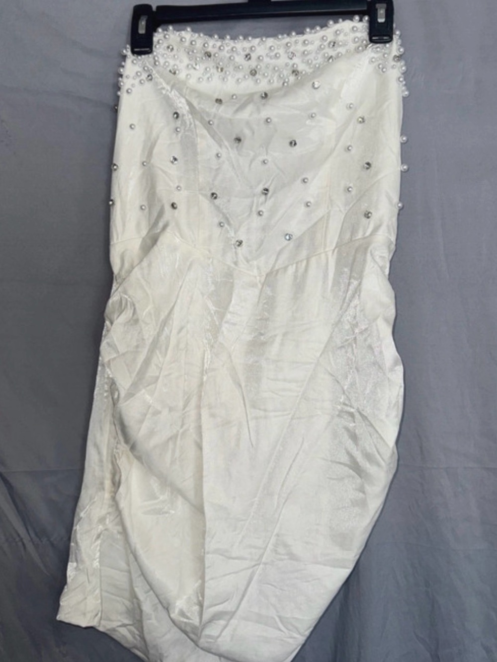 Pearl-Embellished White Mini Dress